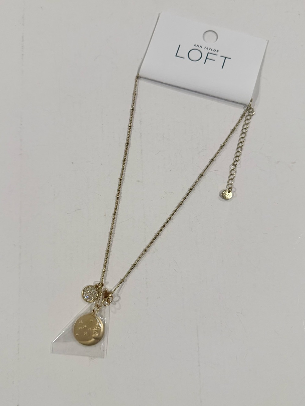 LOFT Gold Layered Disc moon celestial Crystal Charm Necklace cute gift new